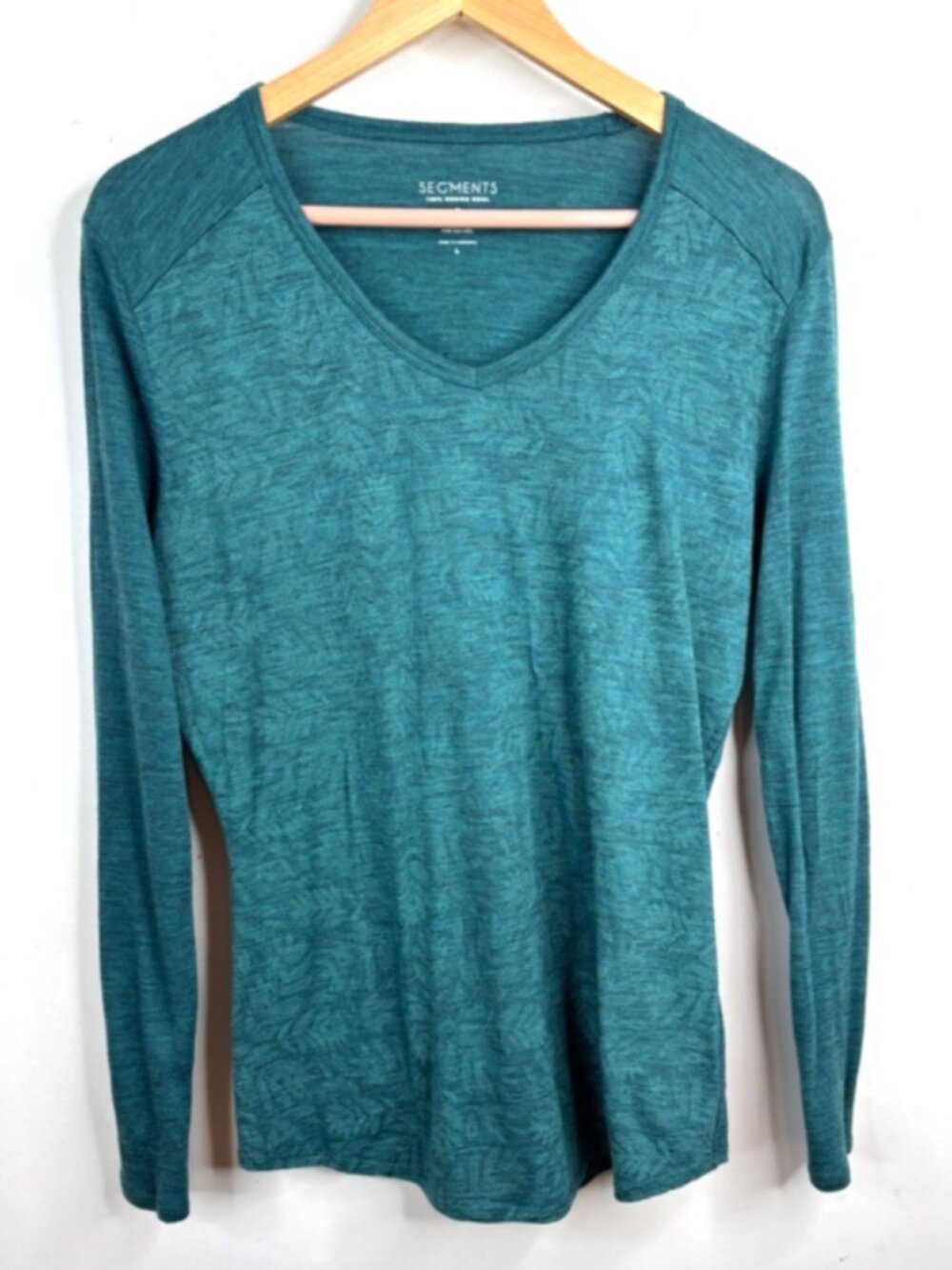 Segments 100% Merino Wool Base Layer Top L Teal Floral Long Sleeve Hiking Ski